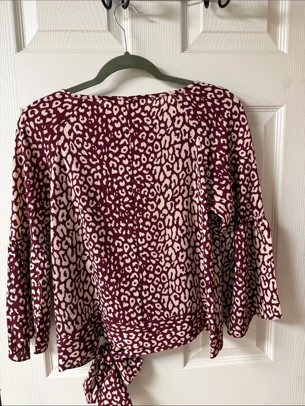 Michael Kors Burgundy and Cream Leopard Tie-Front Blouse